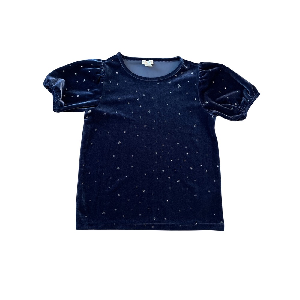 Crewcuts J.Crew Girls Navy Blue Velvet Star Print Puff Sleeve Top Size M